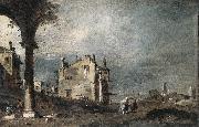 GUARDI, Francesco Capriccio with Venetian Motifs sg oil on canvas